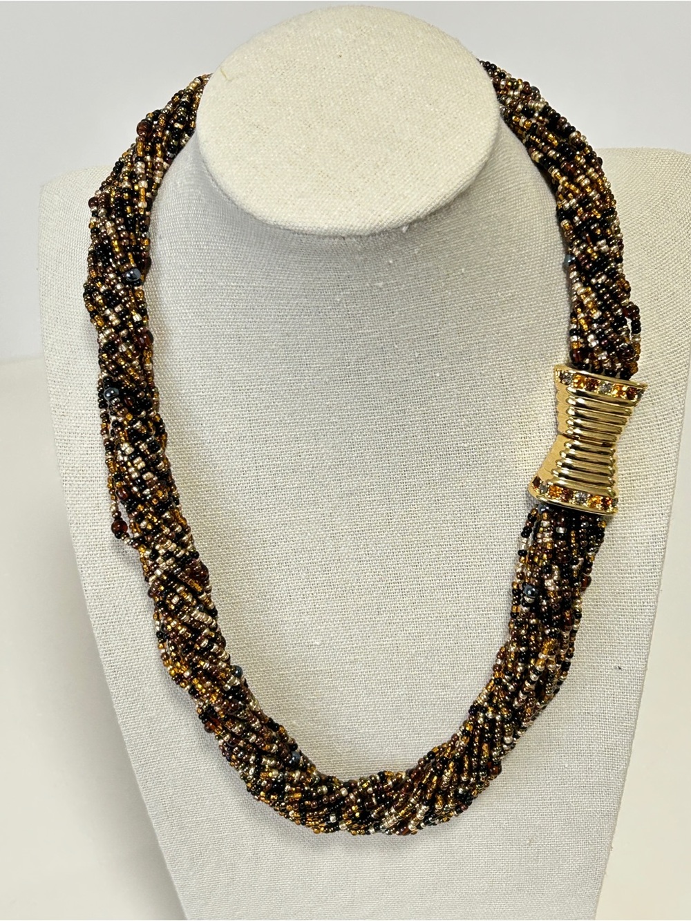Joan Rivers Multi-Strand Seed Bead Necklace with Gold Accent - Brown & Gold 20”